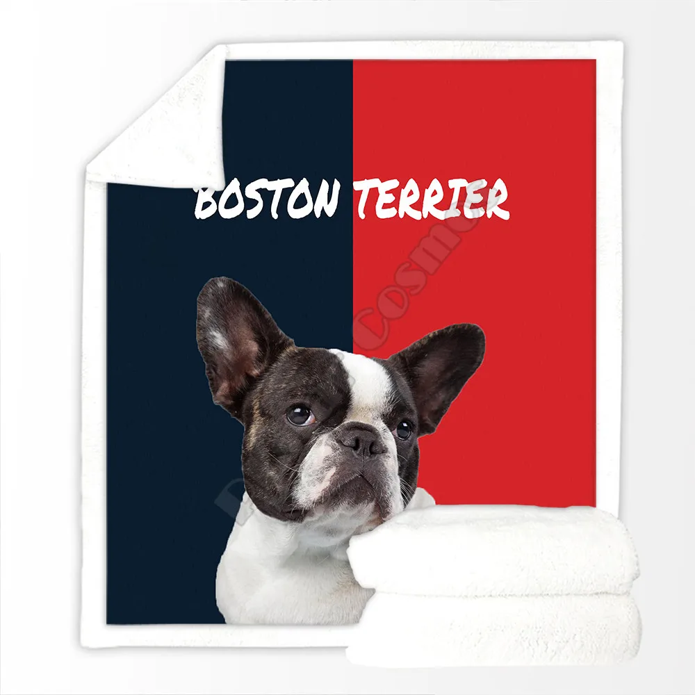 

Funny Boston Terrier Cozy Premium Fleece Sherpa 3D printed Fleece Blanket on Bed Home Textiles Dreamlike