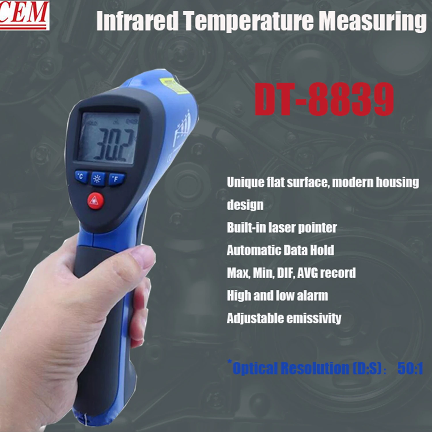 CEM DT-8829 DT-8838 DT-8839 Infrared Thermometer Handheld Non-Contact High Temperature Industrial Electronic Laser Induction