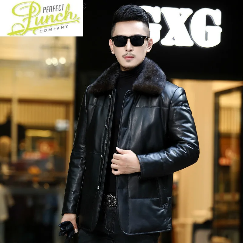 Sheepskin Genuine Leather Jacket Men Winter Men's Down Jackets Real Mink Fur Collar Coat Male Chaqueta Hombre LXR998