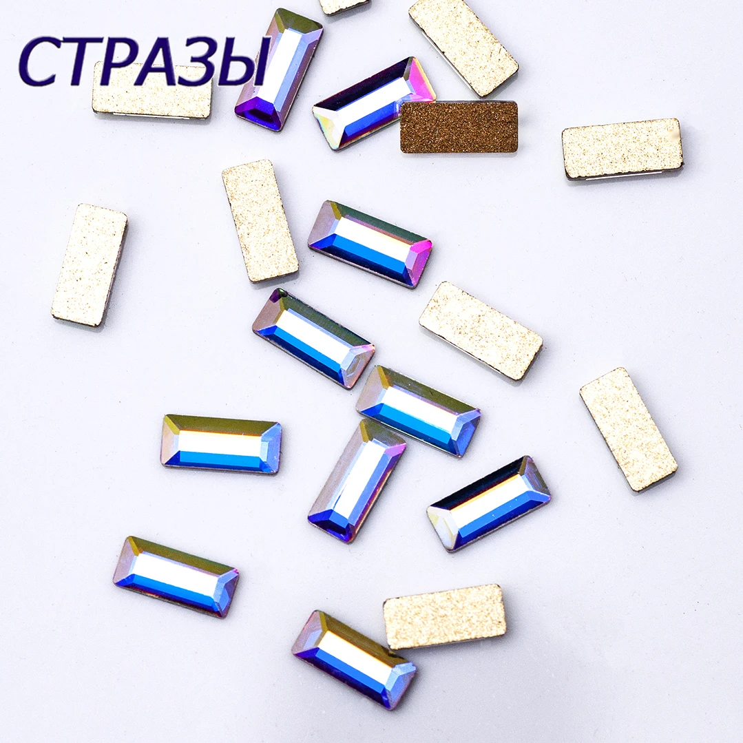 

YanRu20pcs Mix size Flat Top Rectangle AB Nail Flatback Glass Strass Crystal 3D DIY Design Rhinestones For Nail Art Decorations