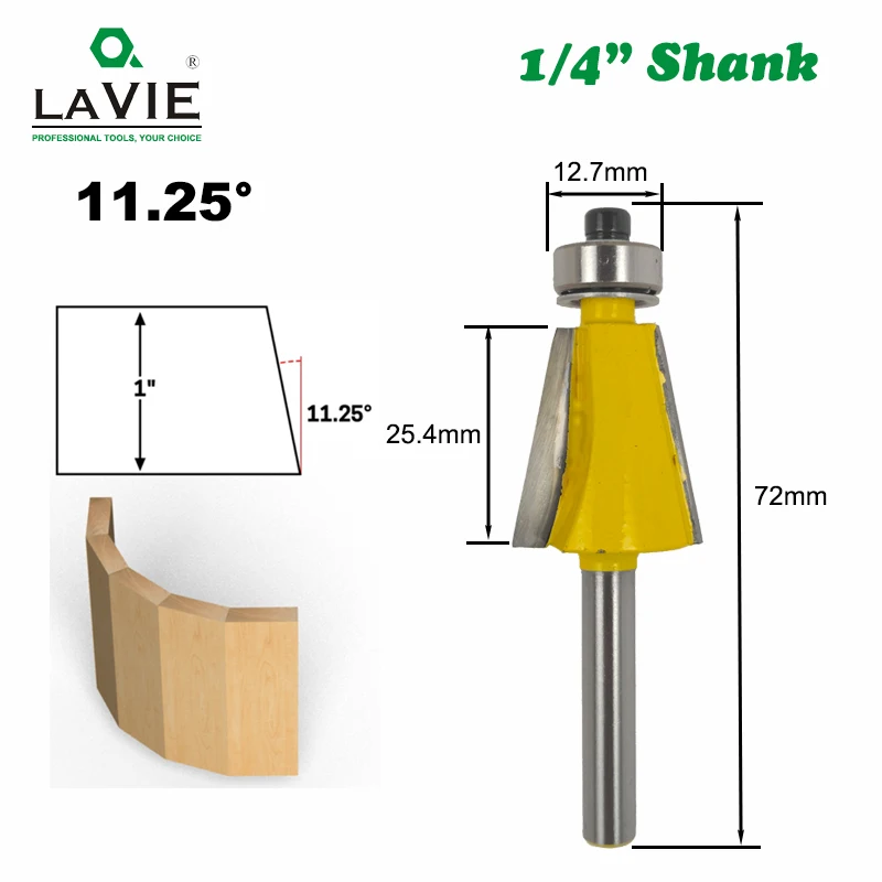 

1pc 1/4 Shank 11.25 Degree Chamfer Bevel Edging Router Bit Tungsten Carbide Milling Cutter for Wood Woodworking Bits MC01080