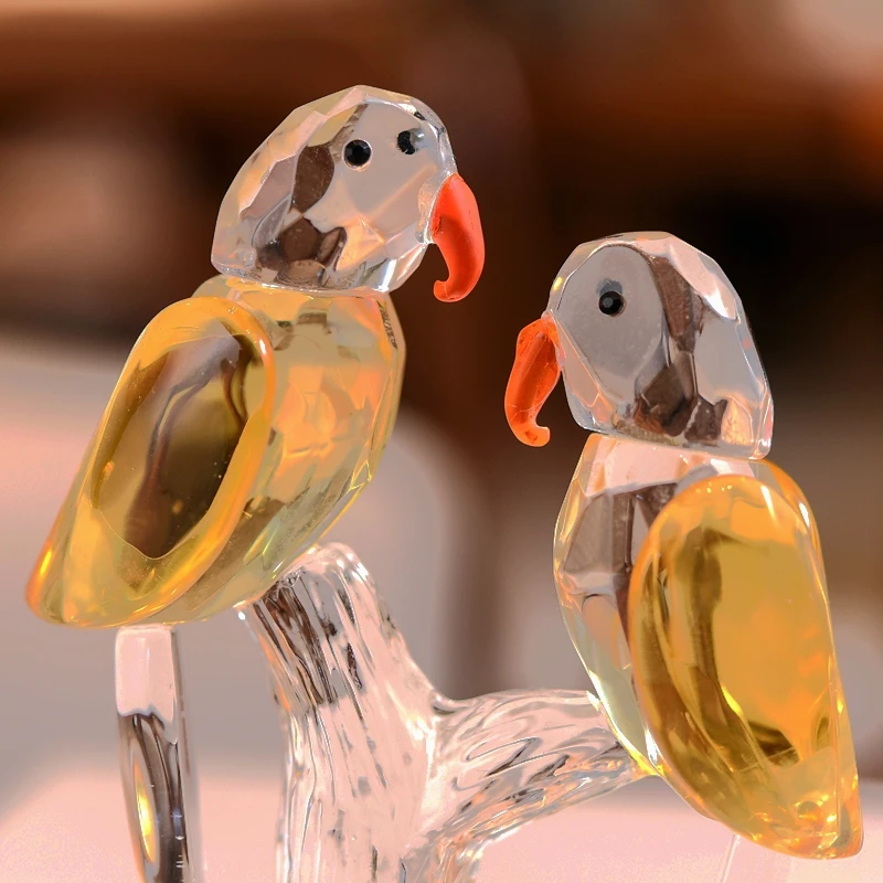 1 Pair Crystal Glass Parrots Decorated Ornaments Wedding Gifts