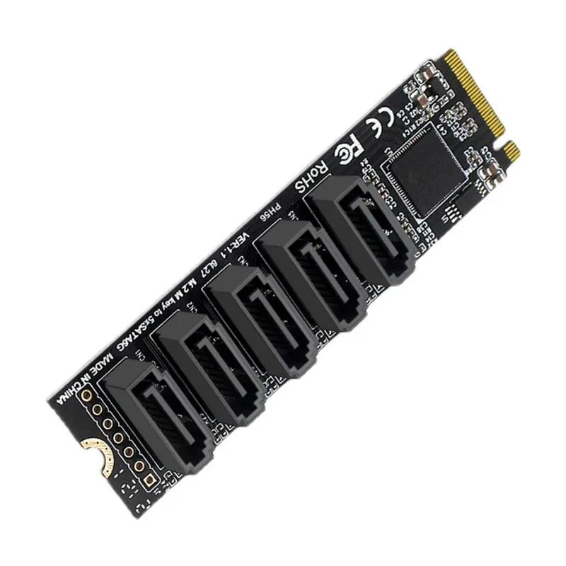 

Cablecc NGFF NVME M-Key PCI Express to SATA 3.0 6Gbps 5 Ports Adapter Converter Hard Drive Extension Card JMB585 2280