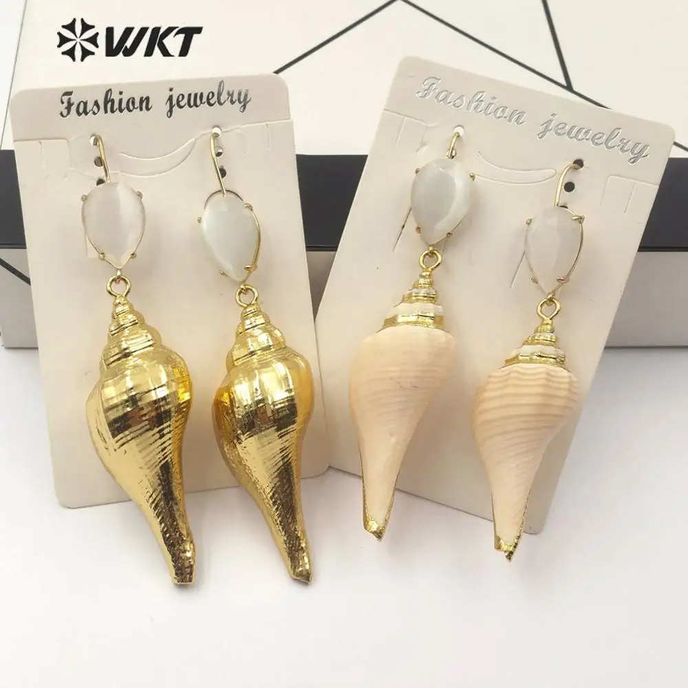 

WT-E565 WKT Natural Trumpet Shell Earring Full Gold Electroplated/Gold Trim Earring Women Fashion Earrings Jewelry Beach Jewelry