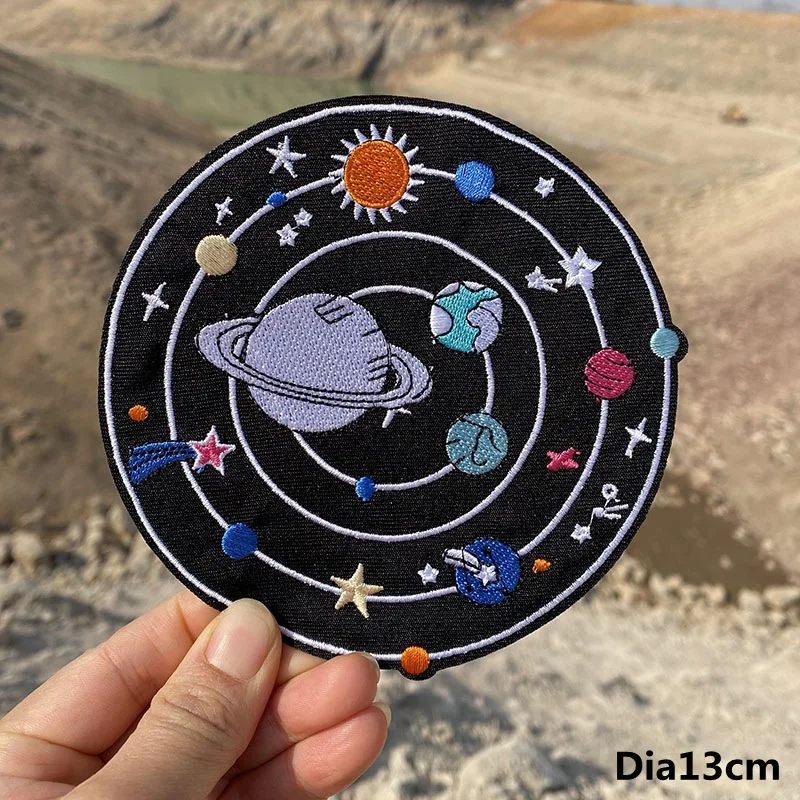 Prajna Cool Alien UFO Space Patch Embroidery Iron On Patches Clothes Stickers DIY Applique Iron Patches For Clothing