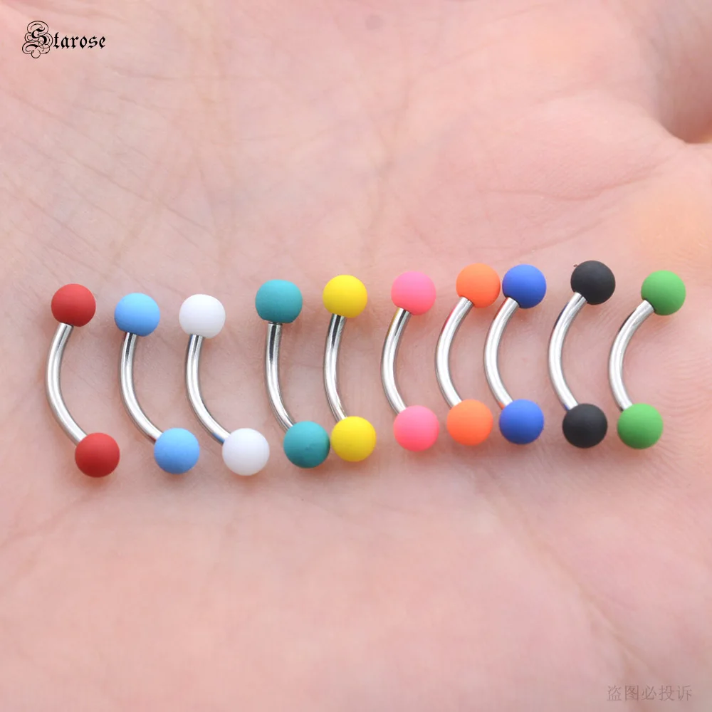 Starose 5Pcs 1.2x8mm Bar Rubber Painting Eyebrow Piercing Labret Ring White Acrylic Balls Stainless Steel Helix Stud Ear Jewelry