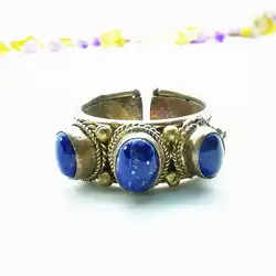 R246 Indian Rose Copper inlaid Natural Lapis Lazuli Tiger Eye Labradorite Beads Open Rings For Man