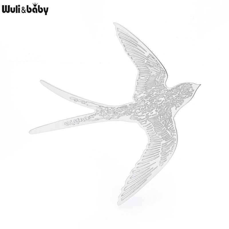 Wuli&baby Stainless Steel Drawing Swallow Brooch Pins Quality Simple Brooches For Women Jewelry Gift