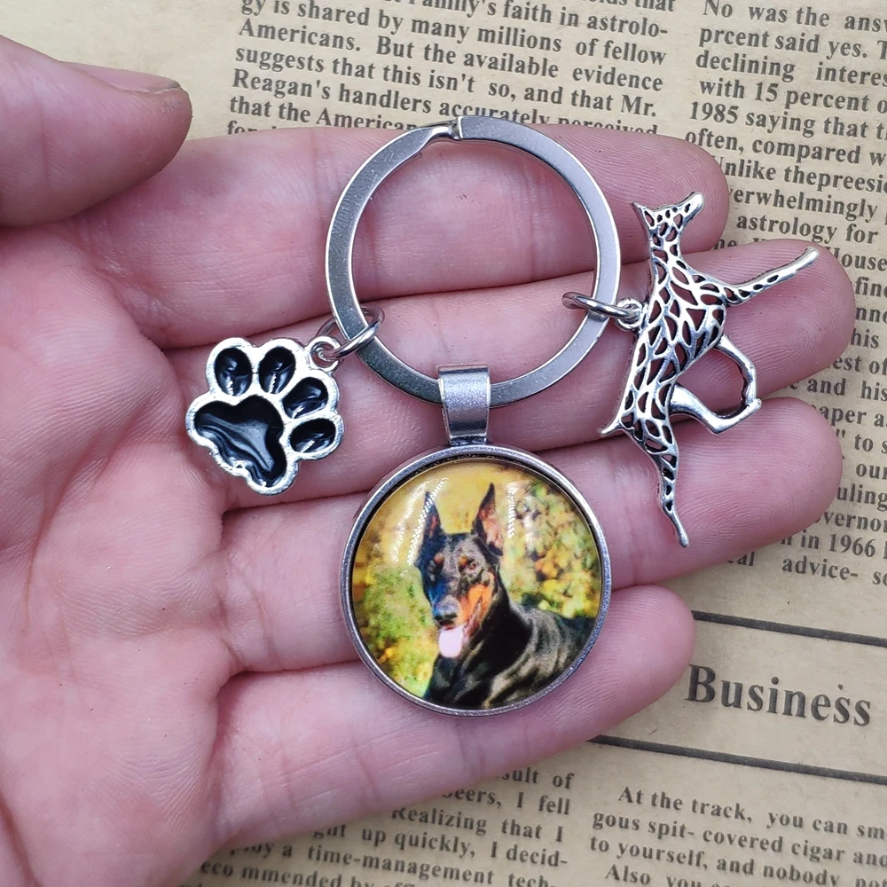 Doberman Husky Keychain Time Gem Simulated Dog Animal Pet Lover Key Ring Women Men Jewelry Birthday Party Gift Drop Shipping