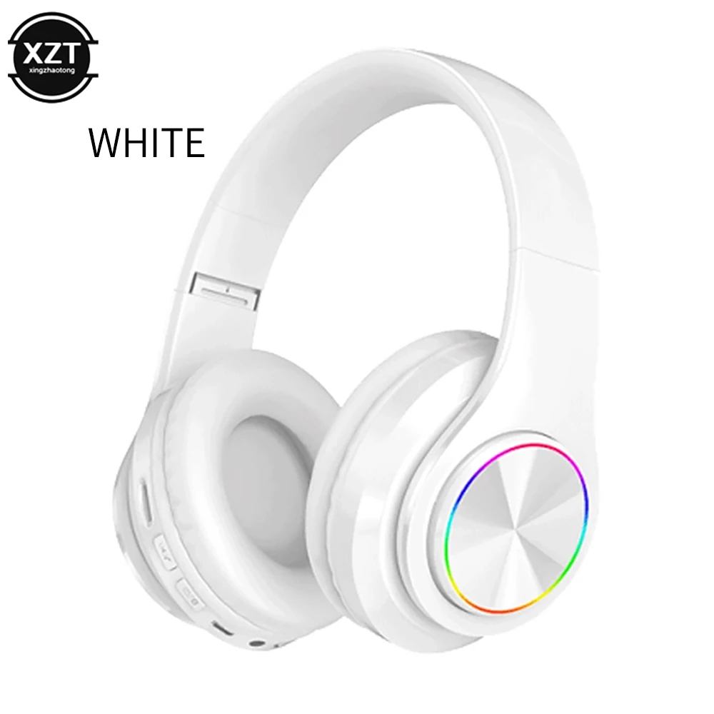 Wireless Headphones Bluetooth 5.0 Headphone with 7 Color Led Light Folding Supoort TF card Headset for Iphone X XS PC with Mic