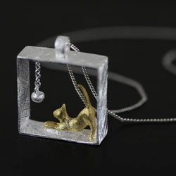 925 Sterling Silver Square  cat Necklaces & Pendants For Women High Quality Sterling-silver-jewelry