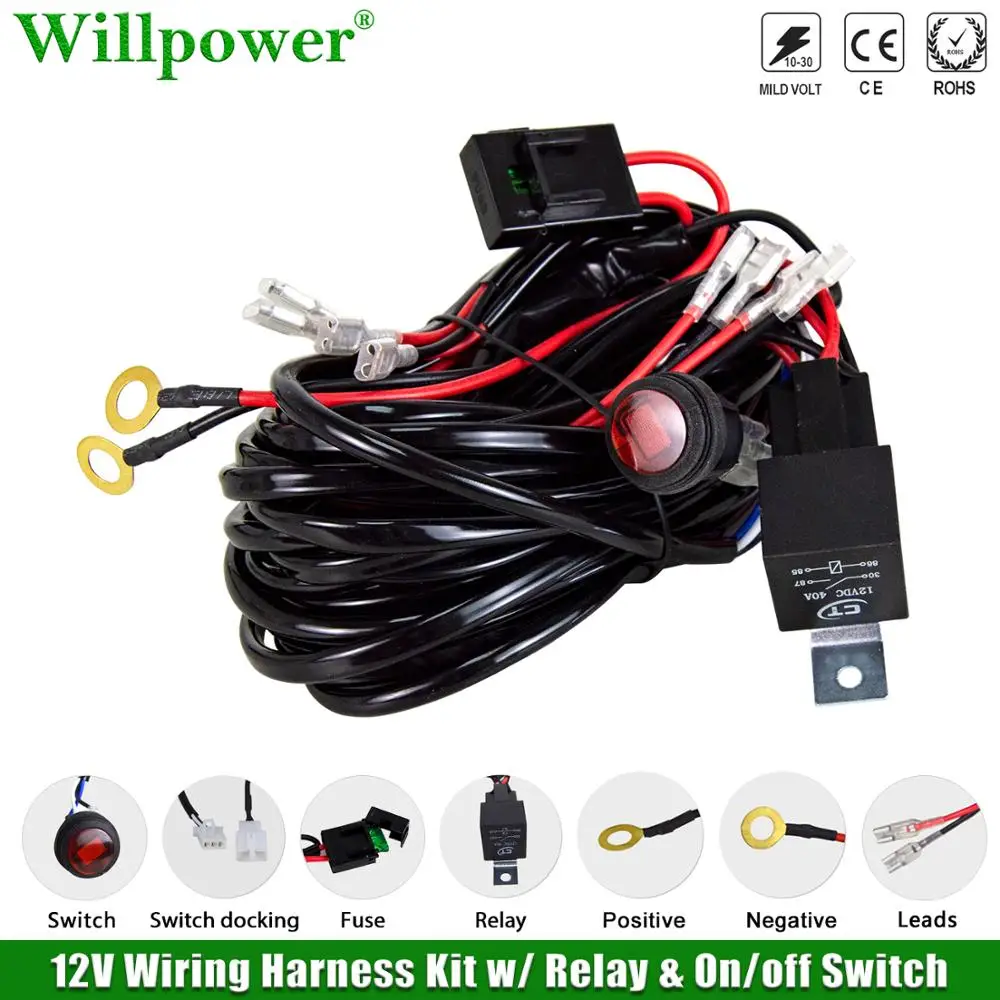 Auto Car 12V 40A LED Light Bar Wiring Harness Kit 1 2 4 Leads Offroad 4WD 4x4 Truck SUV Pickup Driving Fog Lamp On/off Switch