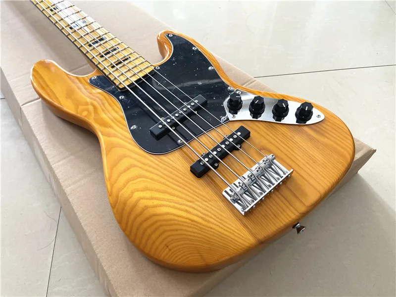 Heritage classic transparent retro yellow 5 string electric bass maple fingerboard chrome accessories can be customized