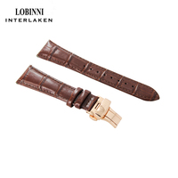 LOBINNI Black Brown Leather Watch Strap Push Button Hidden Clasp Butterfly buckle Width 22mm 21mm 20mm With Watch Strap Removal