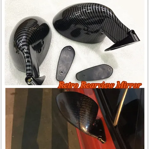 2Pcs Retro Style Vintage Sport Racing Car Side Wing Mirrors Carbon Fiber Look Universal