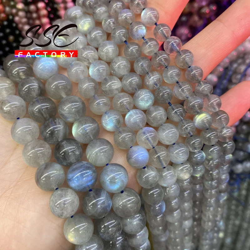 A+ Natural Gray Labradorite Stone Beads Round Loose Beads For Jewelry DIY Making Bracelet Ear Accessories 4 6 8 10mm 15