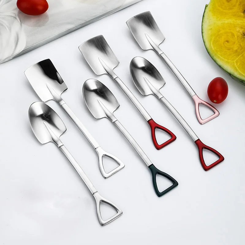 

Watermelon Scoops Retro Stainless Steel 304 Ordnance Shovel Food Ice Cream Dessert Coffee Sala Kitchen Tea Coffee Salad Spoons