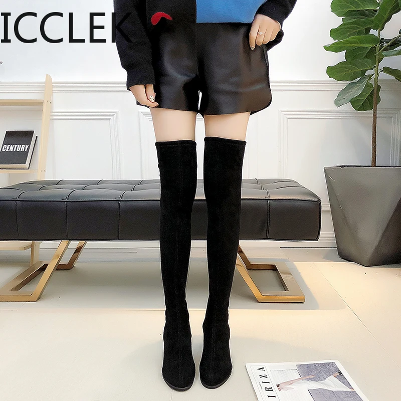 Size 35-43 Winter Over The Knee Boots Women Stretch Fabric Women Thigh High Sexy Woman Shoes Long Bota Feminina A039