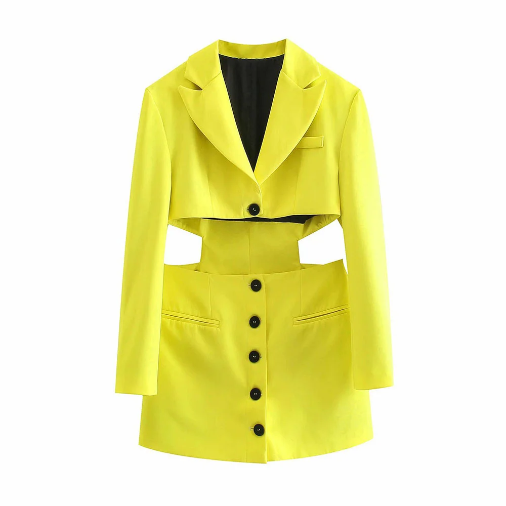 

Women Single Breasted Opening Design Blazer Siamese Skirt Coat Vintage Long Sleeve Pocket Piece Suit Jacket Jaquetas Feminina