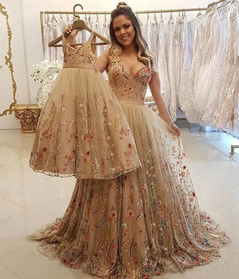 Vestidos de Noche champán para madre e hija, traje de graduación con tirantes finos para boda, fiesta Formal, noche, Largos, 2022