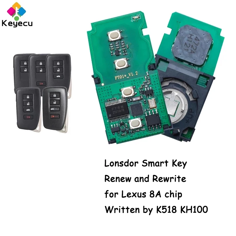 KEYECU Lonsdor Universal Smart Remote Key for Lexus 8A NX ES GS RX LS UX Series Needs to Be Written by K518 KH100 Renew Rewrite