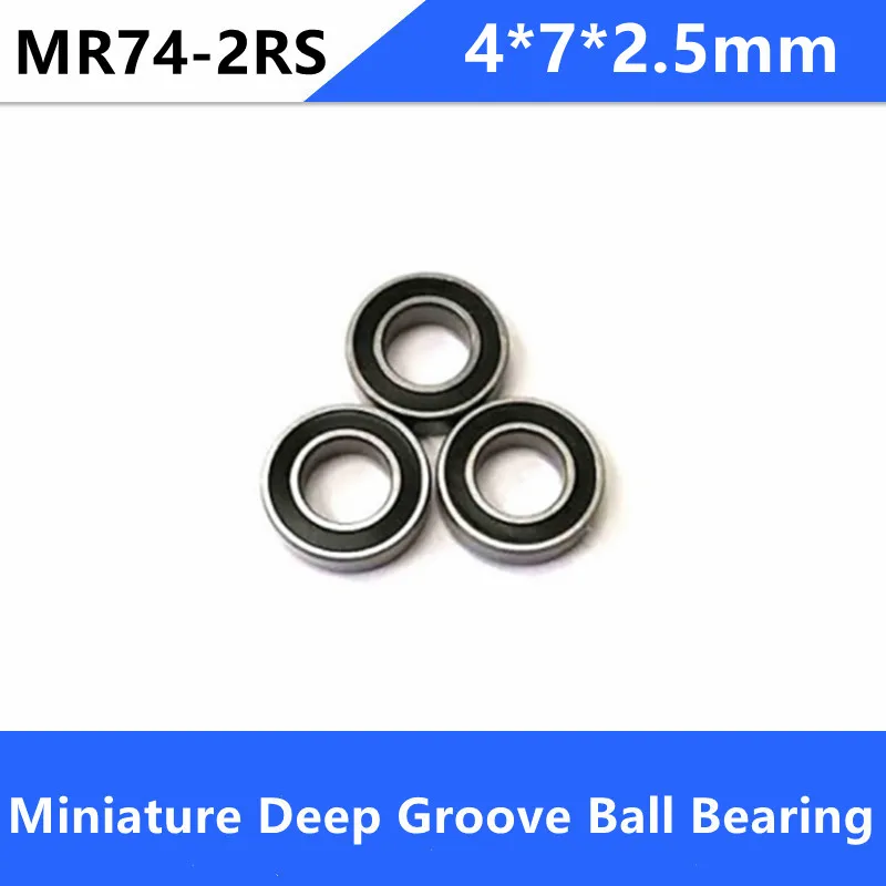 

100pcs MR74-2RS High Quality 4x7x2.5mm Miniature Deep Groove Ball Bearing MR74-RS 4*7*2.5mm Rubber Shielded Ball Bearings