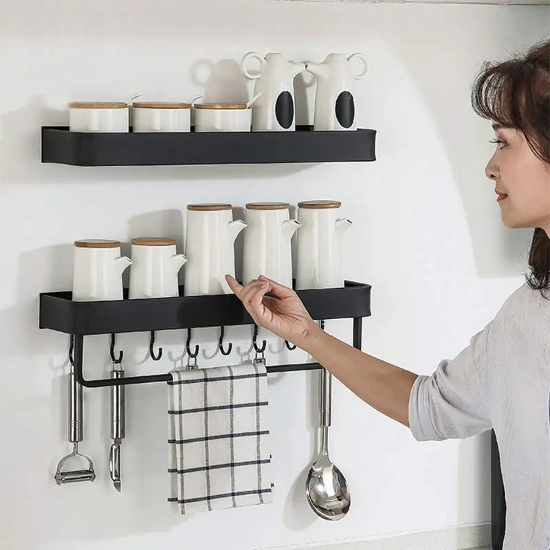 

CANBOUN Kitchen Wall Wall Hanging multi-function Spice Shelf Black Space Aluminum Seasoning Bottle punch-free Storage Rack
