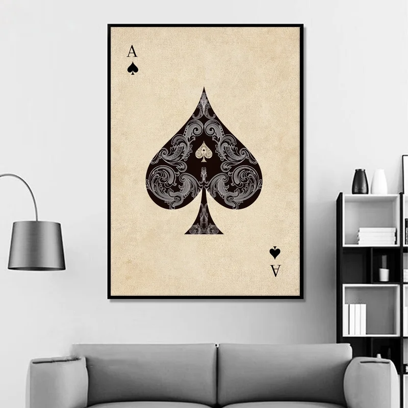 Hd طباعة الآس الماس القلب بوكر الطوابق من بطاقات خمر طباعة على قماش ديكور المنزل الحديث المشارك جدار صورة فنية اللوحة #4