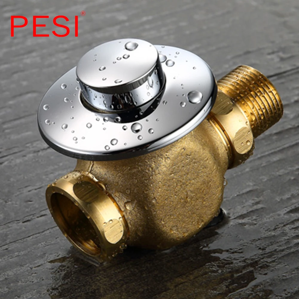 Chrome Brass Toilet Full Copper Body Delay Hand Urinal Flush Valve Button Type Manual Time-extended Shut-off Valve.