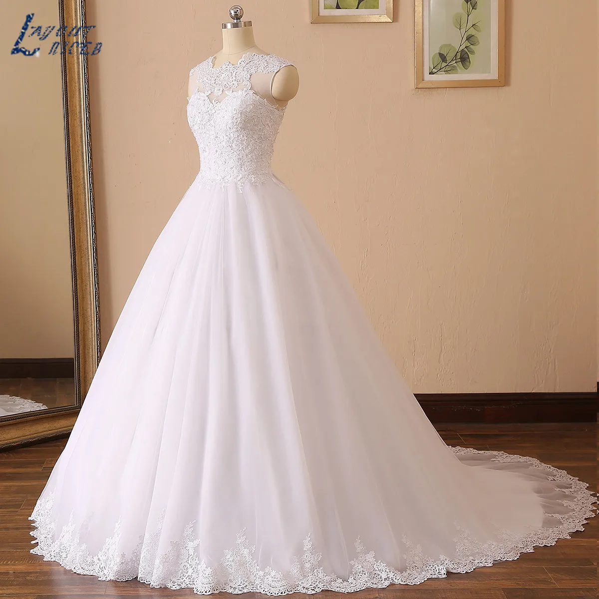 NICEB-Vestido De novia elegante, prenda sin mangas con cuentas, Apliques De encaje, exquisito lazo De novia personalizado El elegante vestido de baile vestido de novia sin mangas Vestido De Noiva estampados de dibujo d