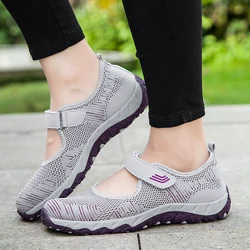 2023 spring and summer breathable mesh casual shoes ladies sneakers solid color hook and loop sneakers ladies shoes flat shoes