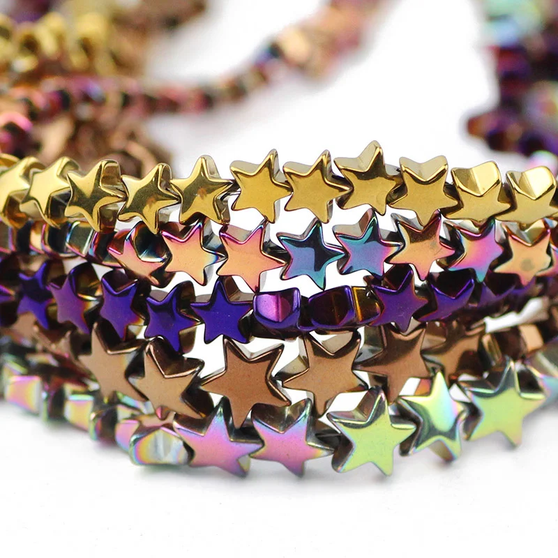Star Hematite Beads Vacuum Plated Gold Color Natural Stone Charms ​Spacer Loose Beads For Jewelry Bracelet Making DIY 15\'\' 6 8mm