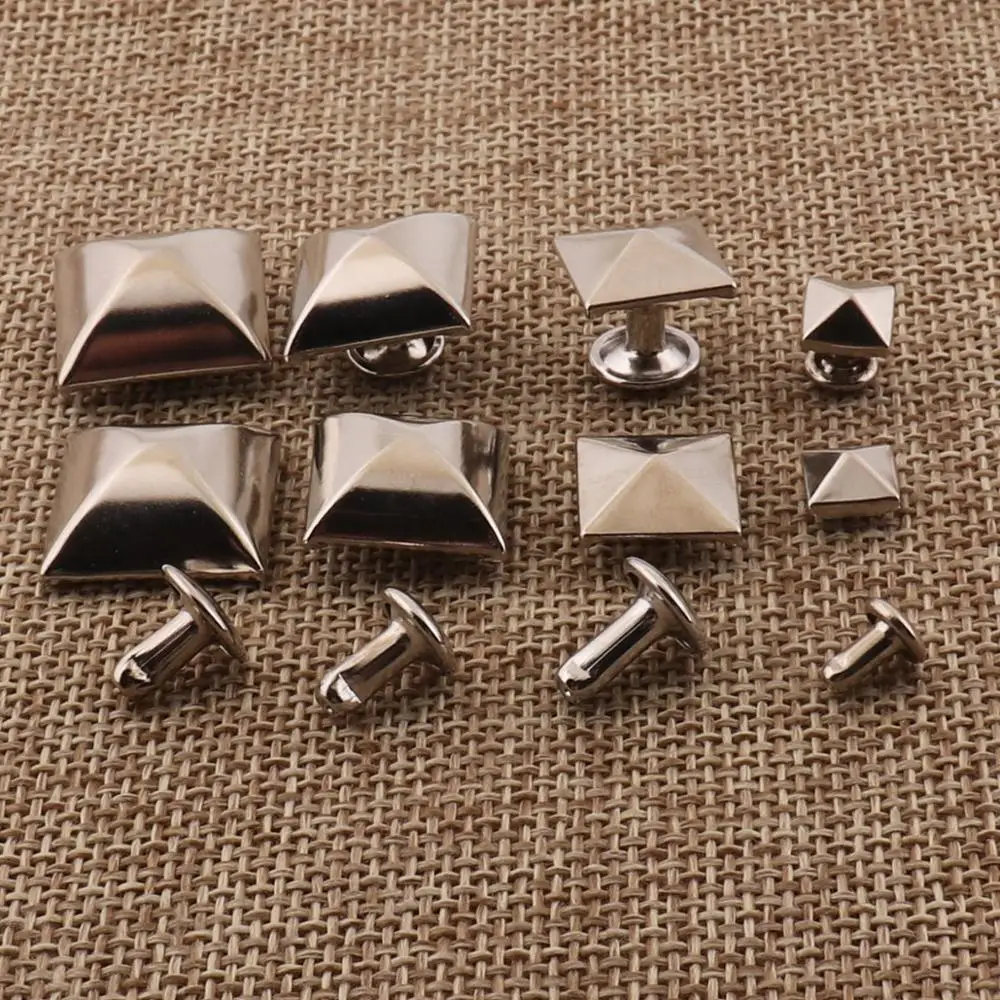 50 sets Double Cap Rivets 17mm/15mm/12mm/7mm Silver Square Double Cap Studs Leather Craft Rivet Fastener Snaps Prong Studs