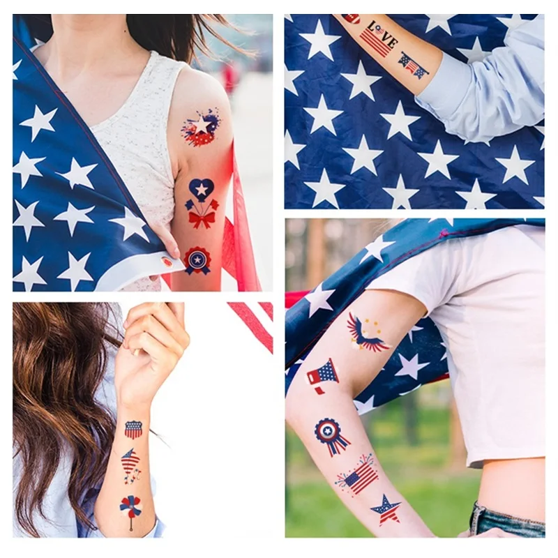 10 Kinds American flag Tattoos Independence Day Disposable Face Arm Makeup Stickers Temporary Body Art United States Convient