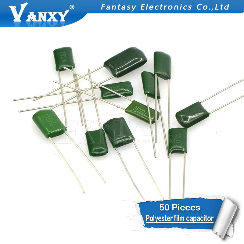 50pcs Polyester film capacitor 100V 1nF 1.5nF 2.2nF 100nF 2A471J 2A102J 2A152J 2A222J 2A392J 2A332J 2A472J 2A103J 2A473J 2A104J
