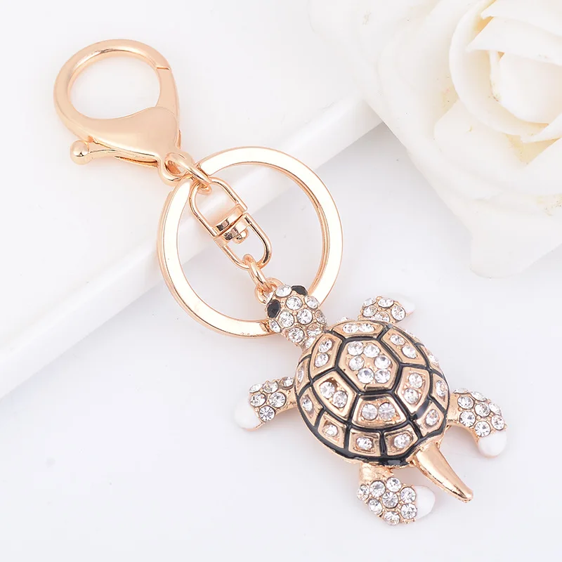 Rainbow-Turtle-Tortoise Keyrings Rhinestone-Crystal Keychains Lovely Sea-Turtles Bag Pendant Car Animal Key Chains Holder Rings