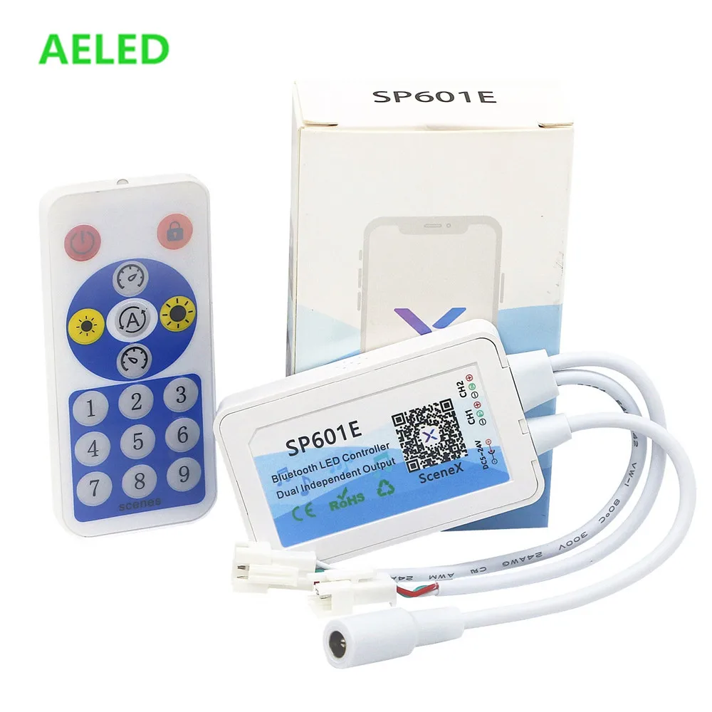 SP601E WS2812B WS2811 Music Controller Built In Mic Dual Signal Addressable Pixels LED RGB Strip Light IOS/Android App DC5V-24V