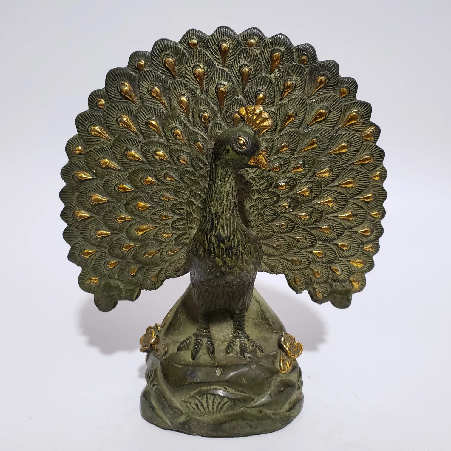 Antique Made Bronze Gilded Peacock Open Screen Home Decoration Handicraft Ornaments