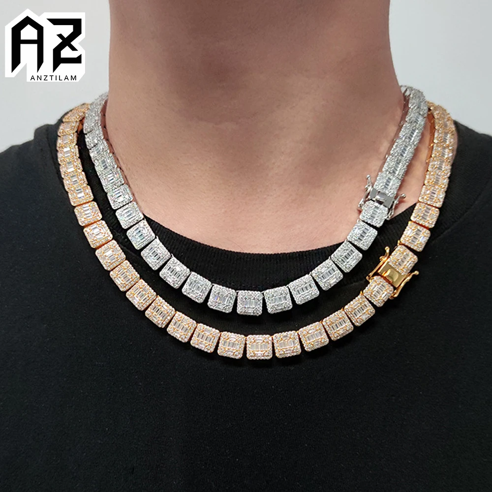 

AZ 10mm One Row T Square Zircon Necklace Two Color Cuban Link Chain Necklaces for Men Women Hip Hop Bling Zircon Goth Choker