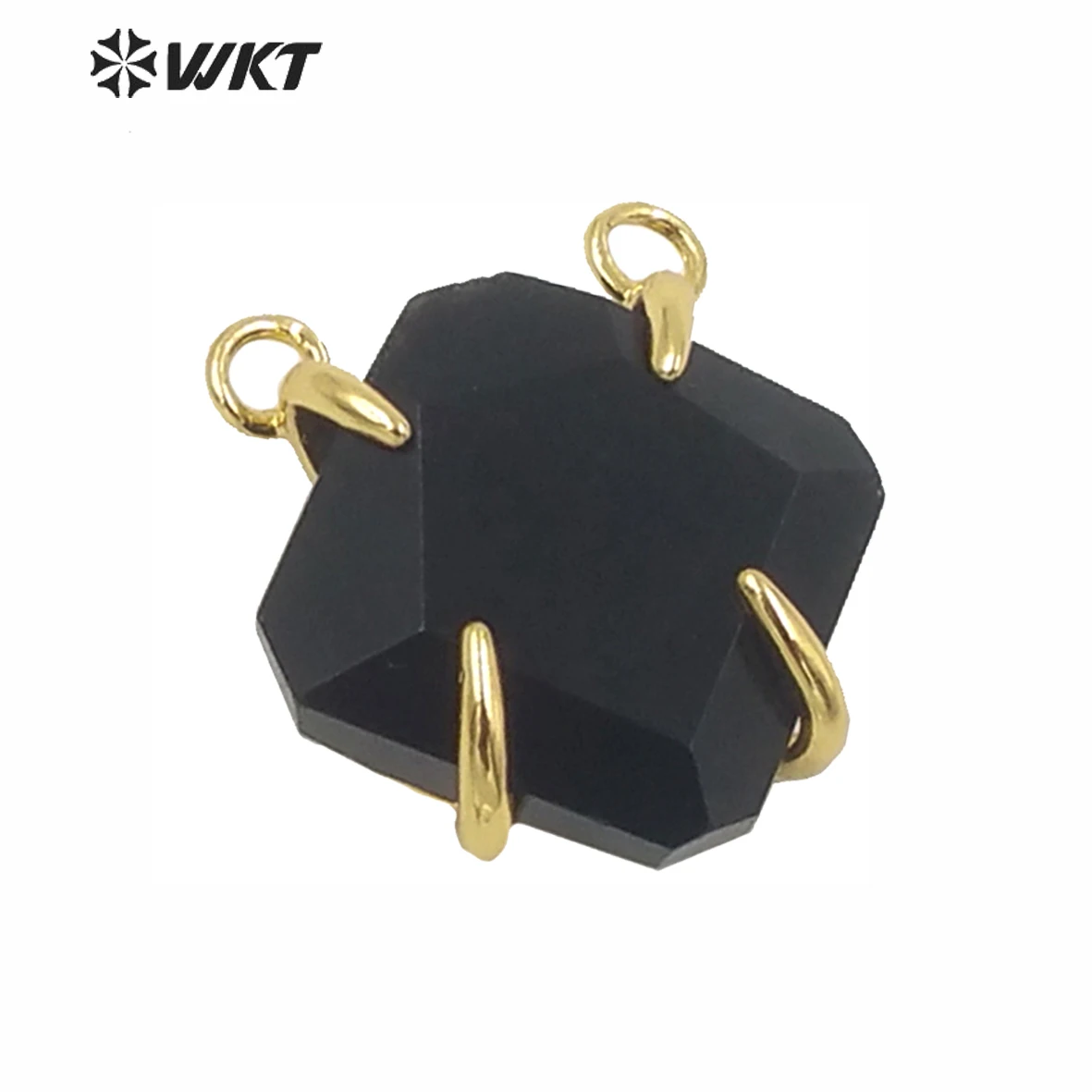 

WT-P902 Amazing Natural Black Stone Pendant Faceted Stone Prong Setting Pendant with 24k gold strim high quality Gold Pendants