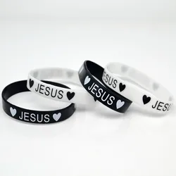 Pulsera de silicona de Jesús con corazón blanco y negro, pulsera católica, cristiana, religiosa, joyería de moda, 10 unidades