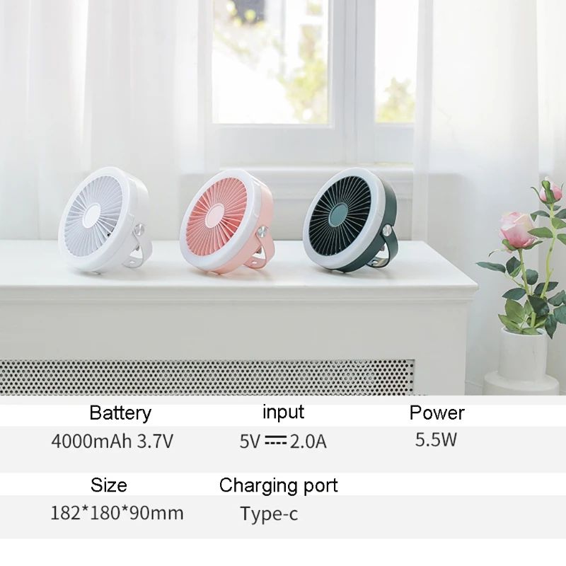 Lanterne de Camping 2 en 1 avec ventilateur de plafond, télécommande Rechargeable USB 4000mAh, 3 engrenages suspendus avec lumière LED 19QE