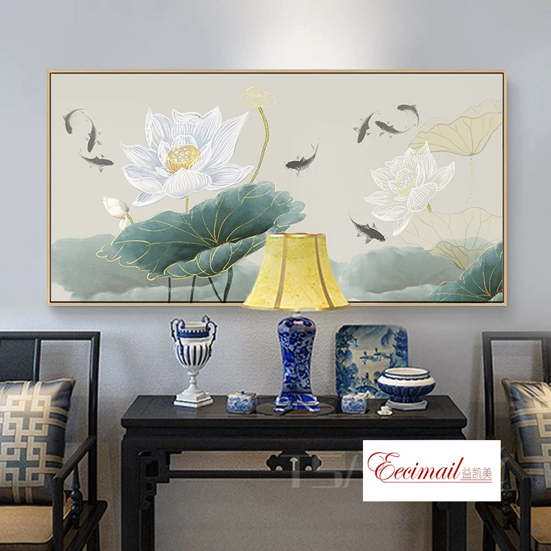 EECAMAIL Diamond Painting 2019 New Living Room Simple Modern Chinese Diamond Embroidered Full Lotus Elegant 5D Diamond Home Deco