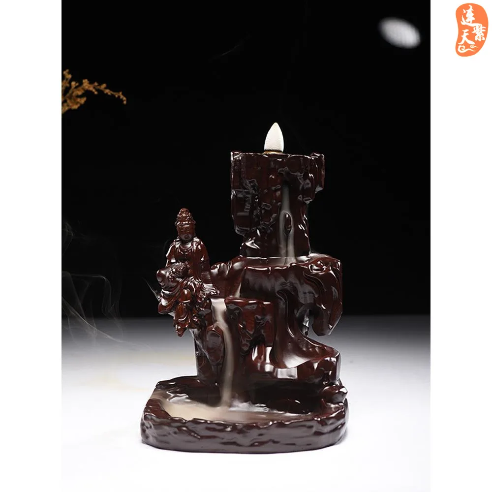 

Ebony High Mountain Water backflow Agarwood incense burner decoration Creative Rosewood Guanyin Indoor Tower incense burner tea