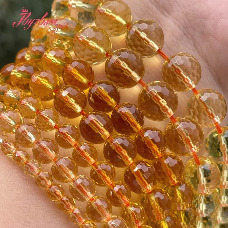 AAA Quality Citrines Round Beads Yellow Crystal Quartz Loose Stone Beads For DIY Necklace Bracelats Jewelry Making Strand 15\