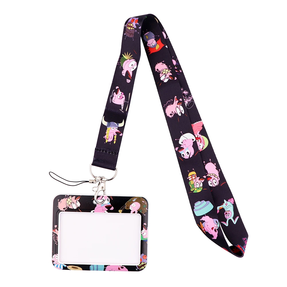 ER809 Stupid Dog Pink Black Cartoon Card Holder ID Holder Bus Card Holder Staff Card Lanyard For Keys Phone DIY Hang Rope