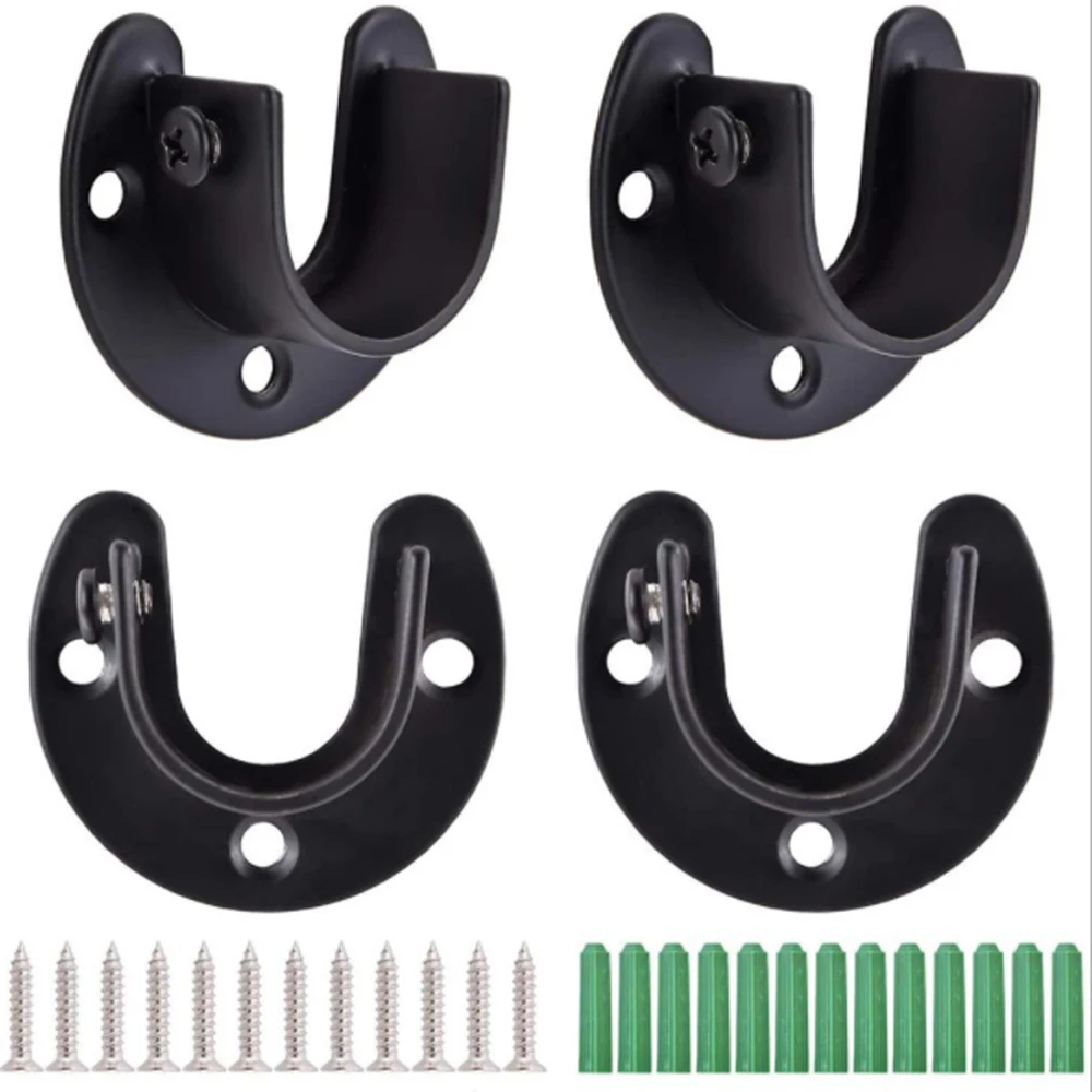 

4pcs Stainless Steel Bathroom Wardrobe Rod Bracket U Shape Shower Towel Curtain Pole Base Support Stand with Screws
