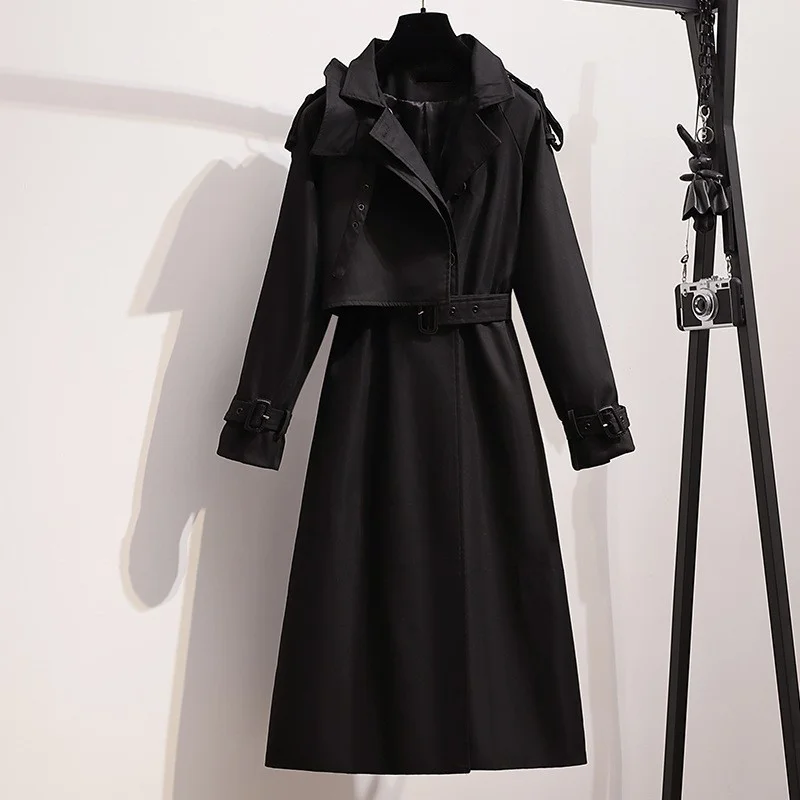 

Fashion 2022 Cargo Overcoat Womens Autumn Winter New Turn-Down Collar Long Sleeve Casual Korean Style Solid Elegant Trench