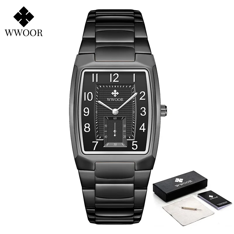 WWOOR New Design Square Business Mens Watches with Calendar Top Brand Luxury Fashion Black Quartz Men Wrist watches Montre Homme