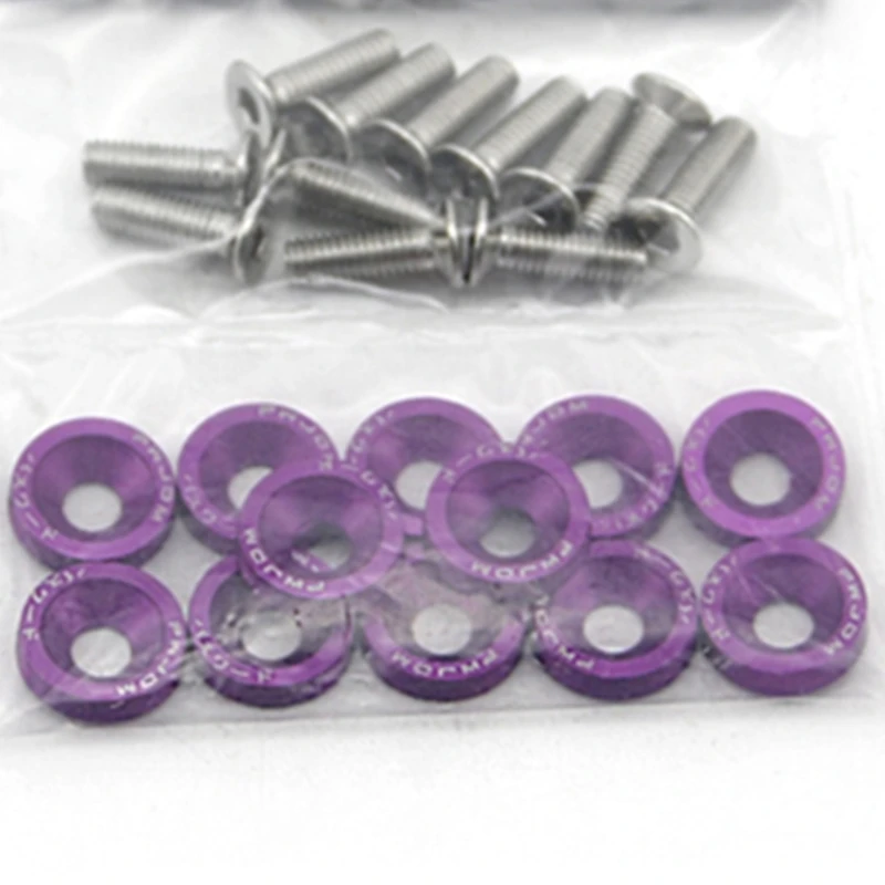 10pcs Purple Aluminum JDM Fender Washers and M6 Bolt Car Modified Hex Fasteners Fender Washer Bumper Engine Concave Screws